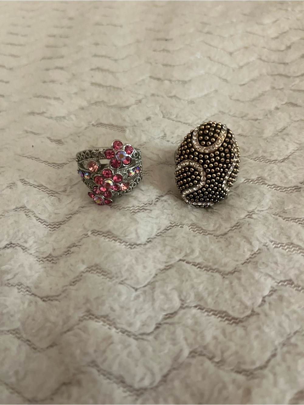 Vintage Silver Pink Crystal Flower Ring - Women Jewelry